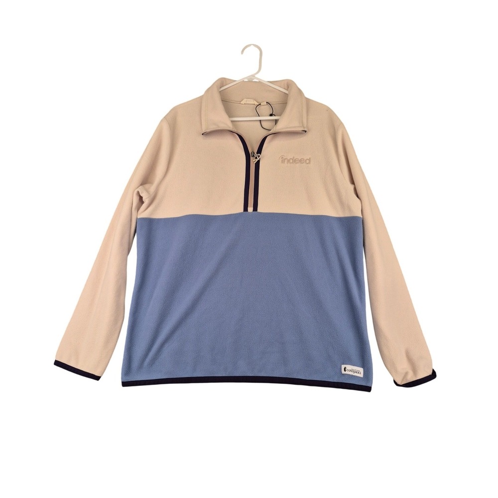 Cotopaxi Amado Mens Fleece Quarter Zip Pullover Cream‎ Blue Indeed Logo Large